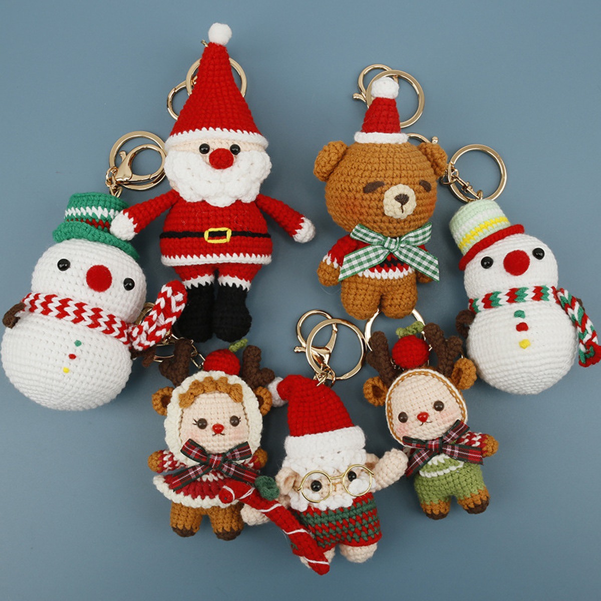 Christmas Crochet Keychain Set centered on a clean product background