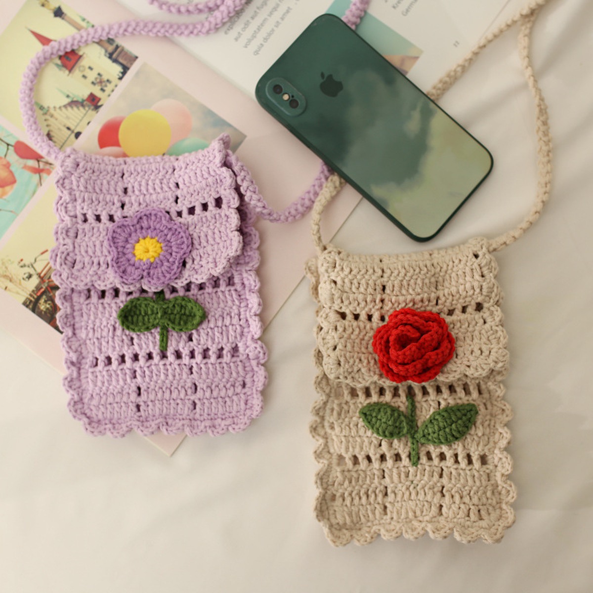 Crochet Phone Crossbody Bag centered on a clean product background