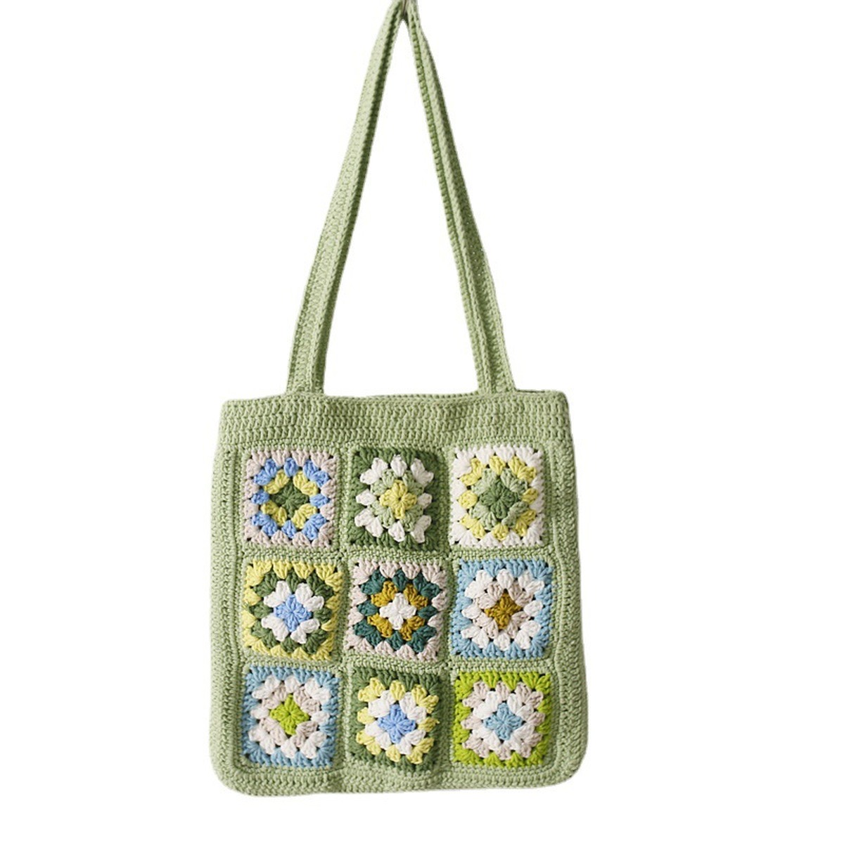 Granny Square Crochet Tote centered on a clean product background