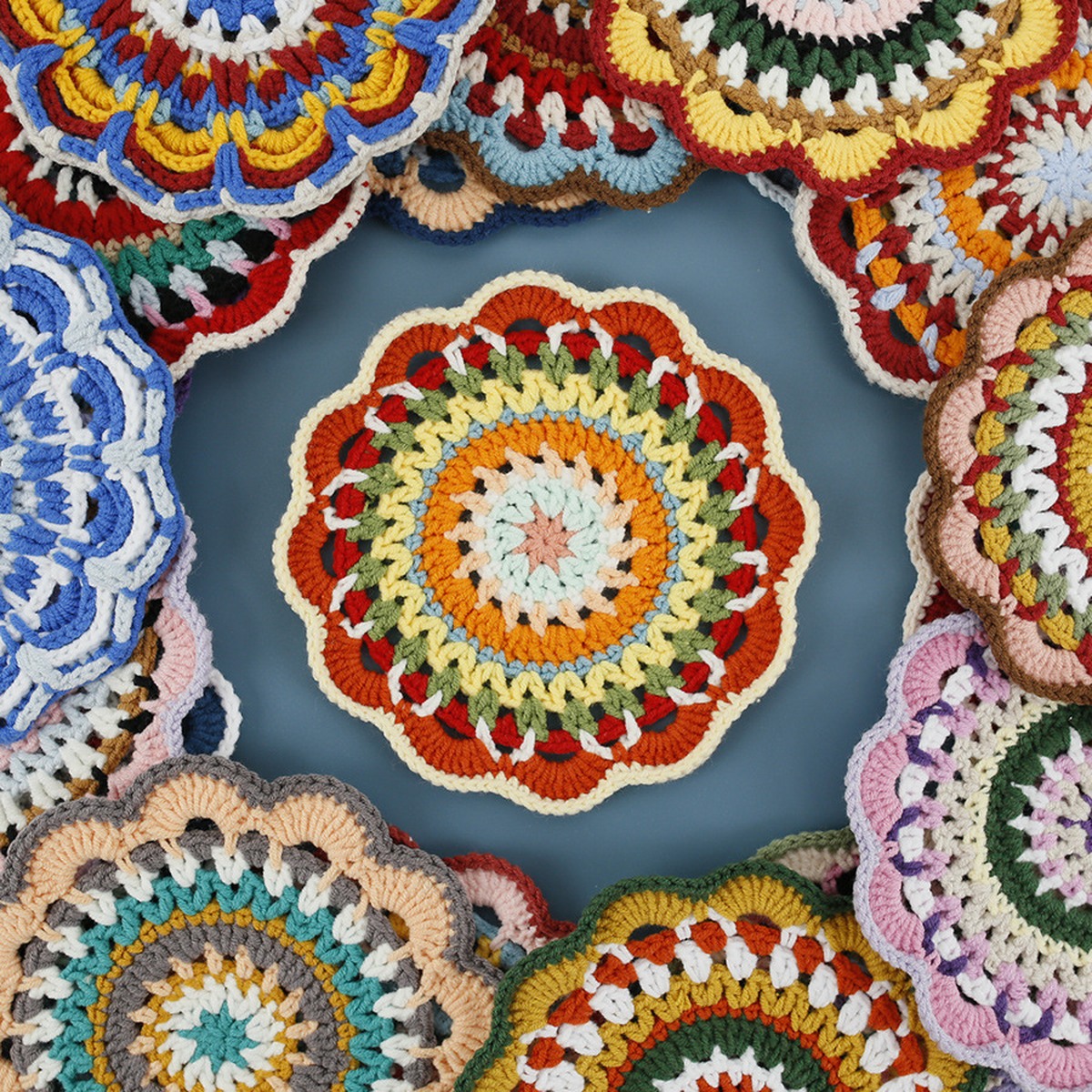 Mandala Crochet Coaster Collection centered on a clean product background