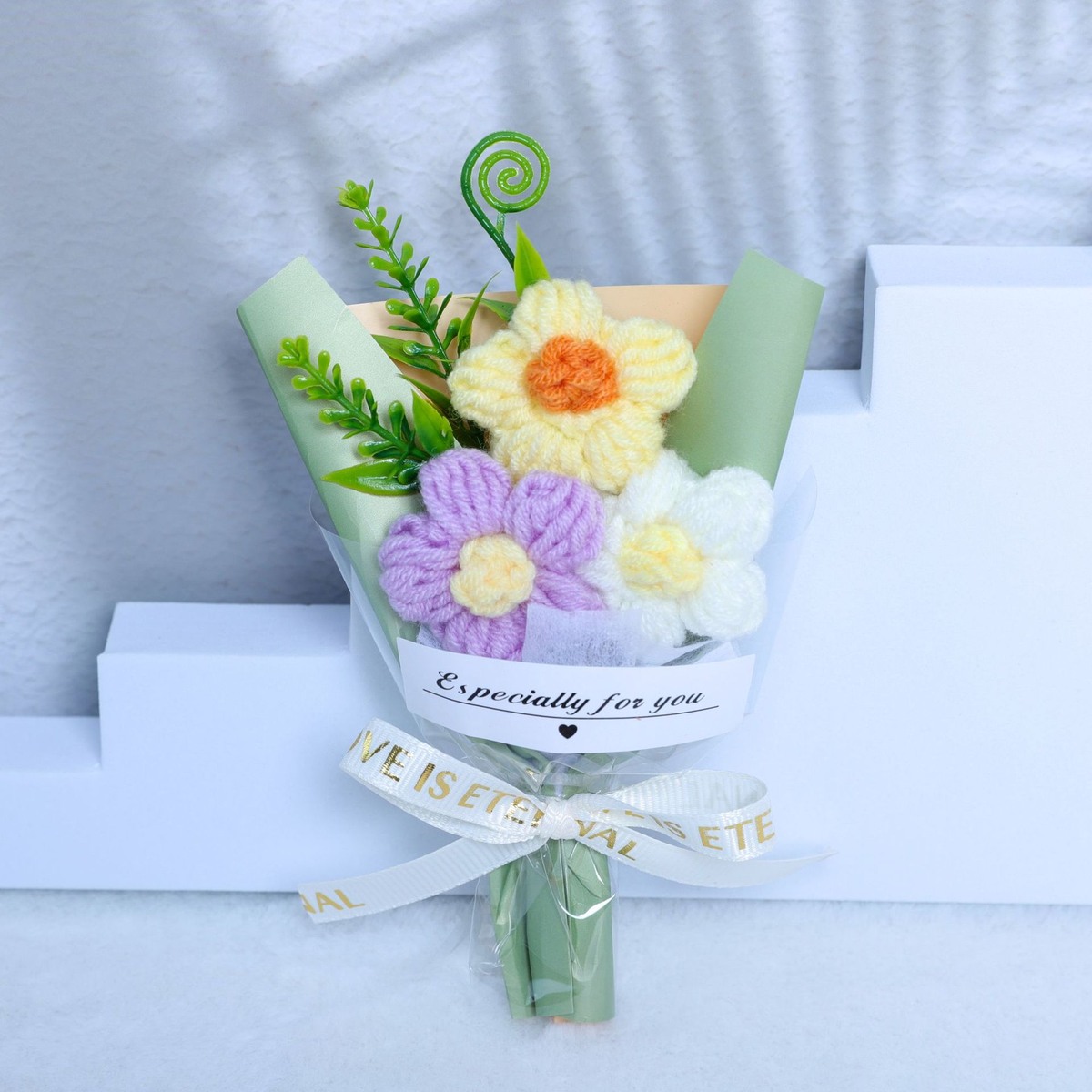 Sunflower Celebration Crochet Bouquet centered on a clean product background