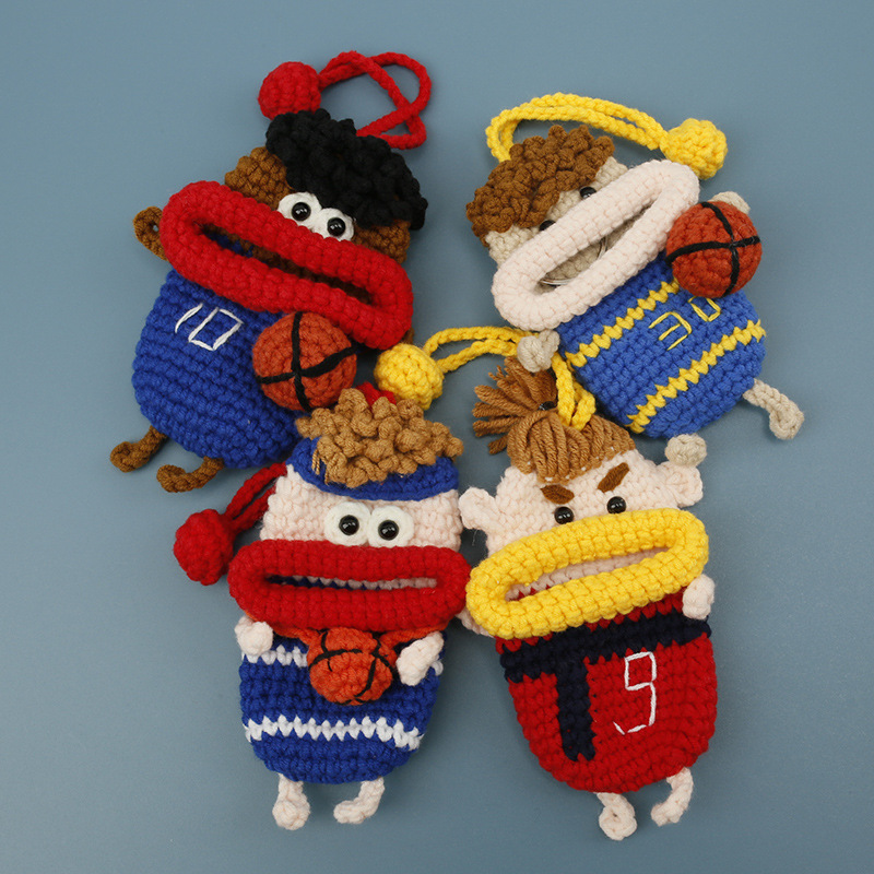 Assorted colorful basketball character crochet coin pouches with key rings