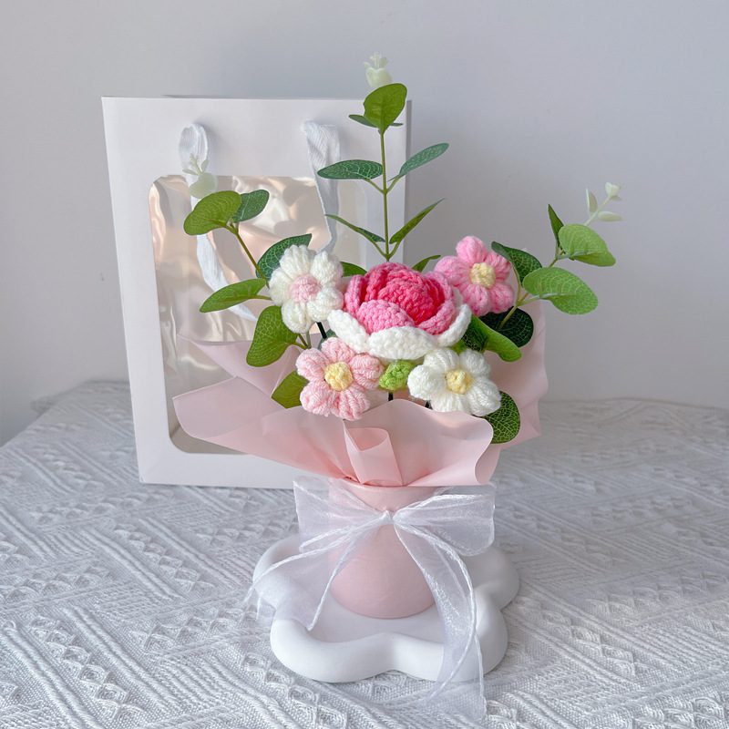 Elegant Crochet Flower Basket Collection shown in a clean product photograph