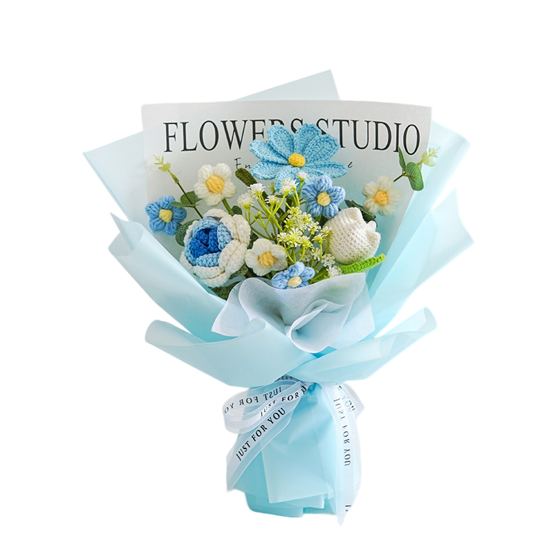 Powder Blue Flower Studio Crochet Bouquet shown in a clean product photograph