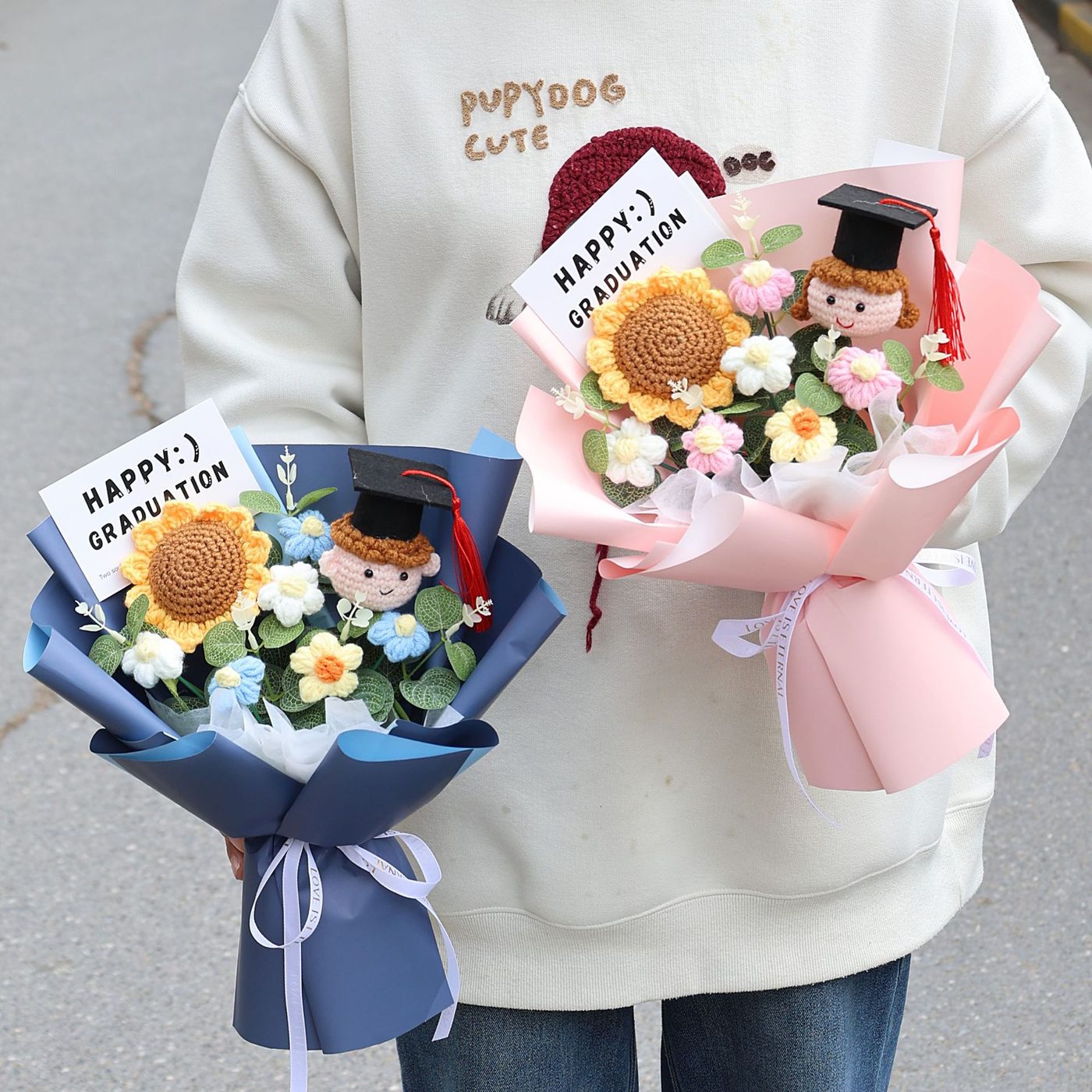 Graduation Celebration Crochet Bouquet shown in a clean product photograph