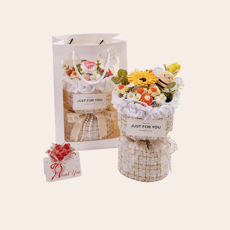 Rustic Crochet Flower Gift Basket shown in a clean product photograph