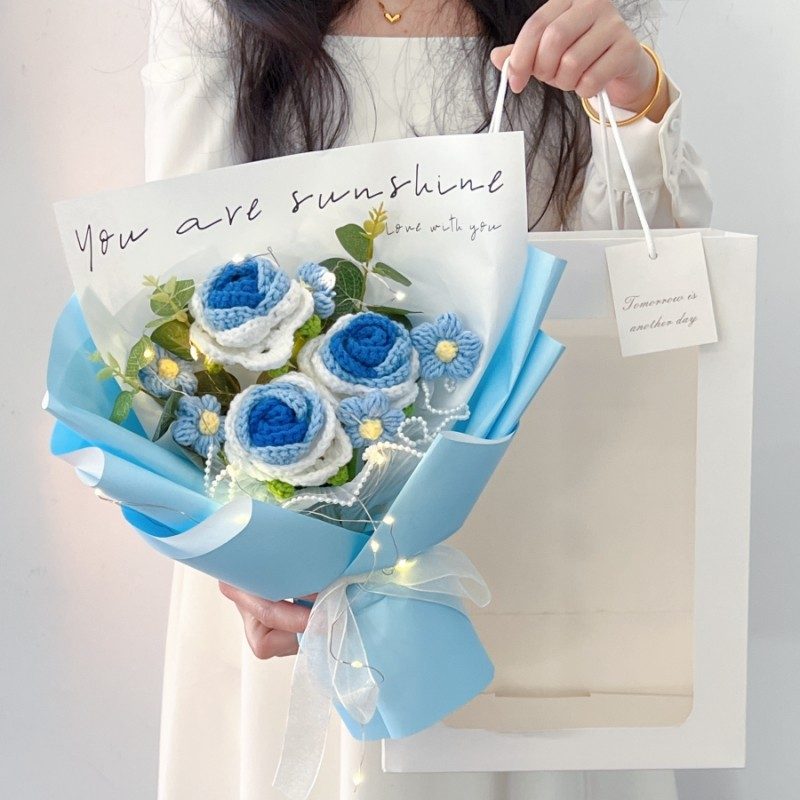 Soft Rose Gift Crochet Bouquet shown in a clean product photograph