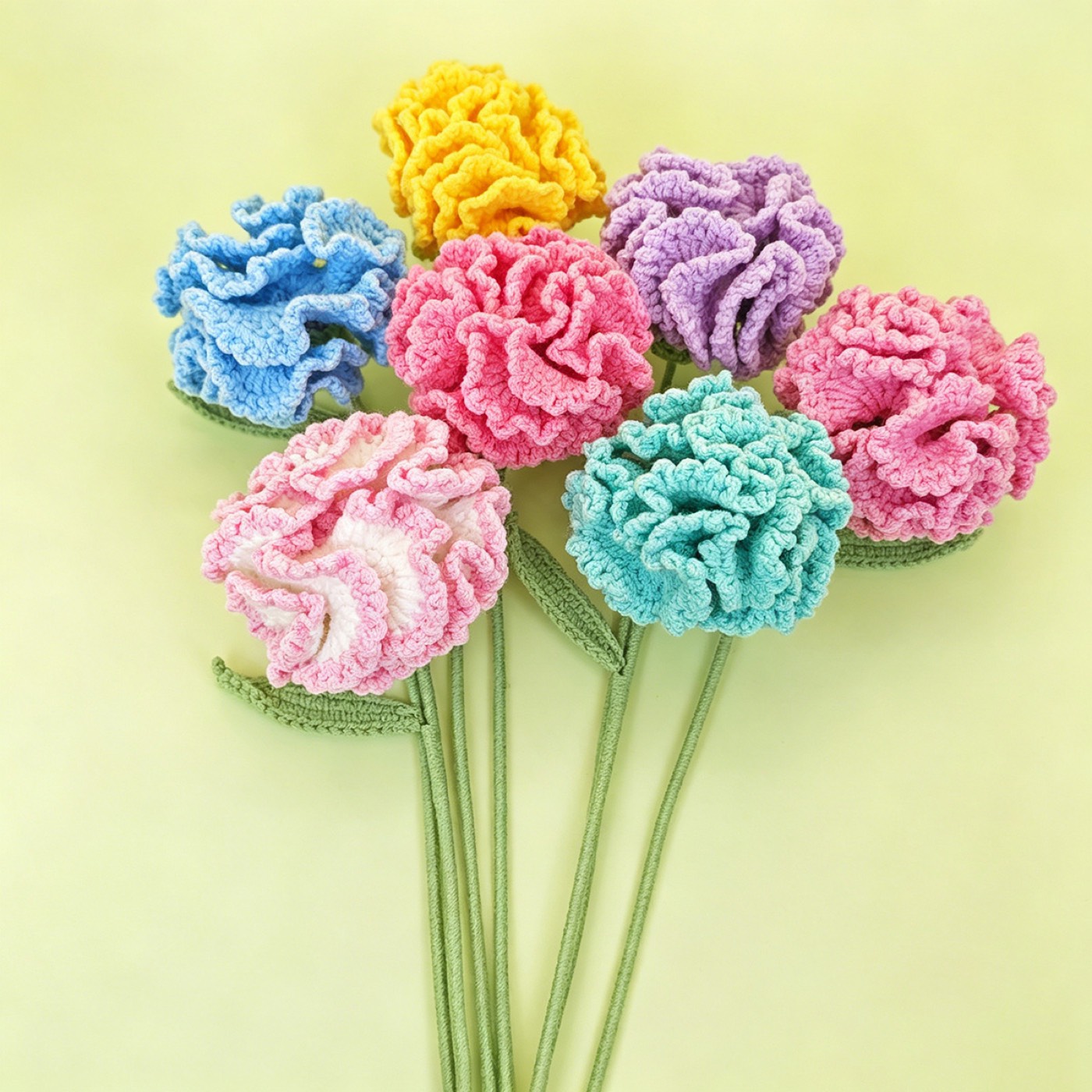 Carnation Crochet Stem on a clean pastel product background