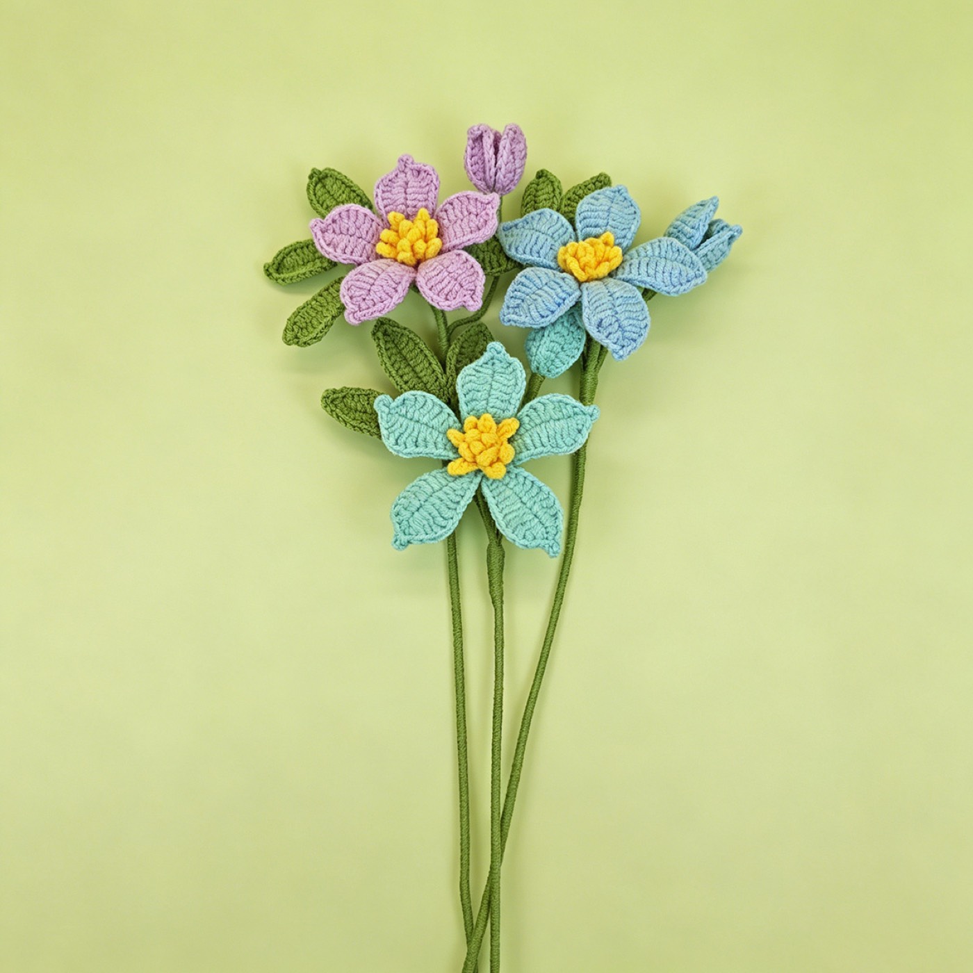 Colorful Garden Crochet Stem on a clean pastel product background