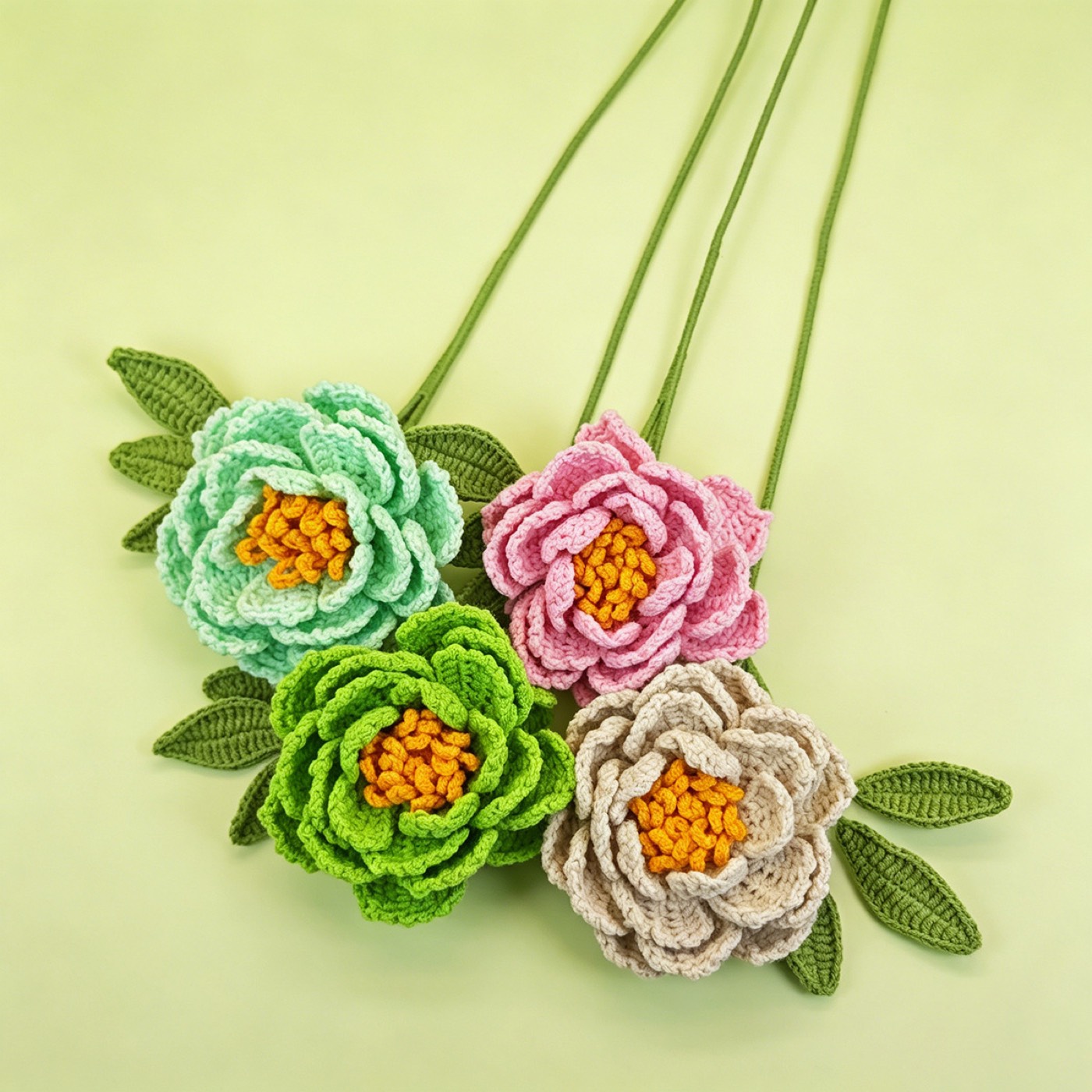 Peony Crochet Stem on a clean pastel product background
