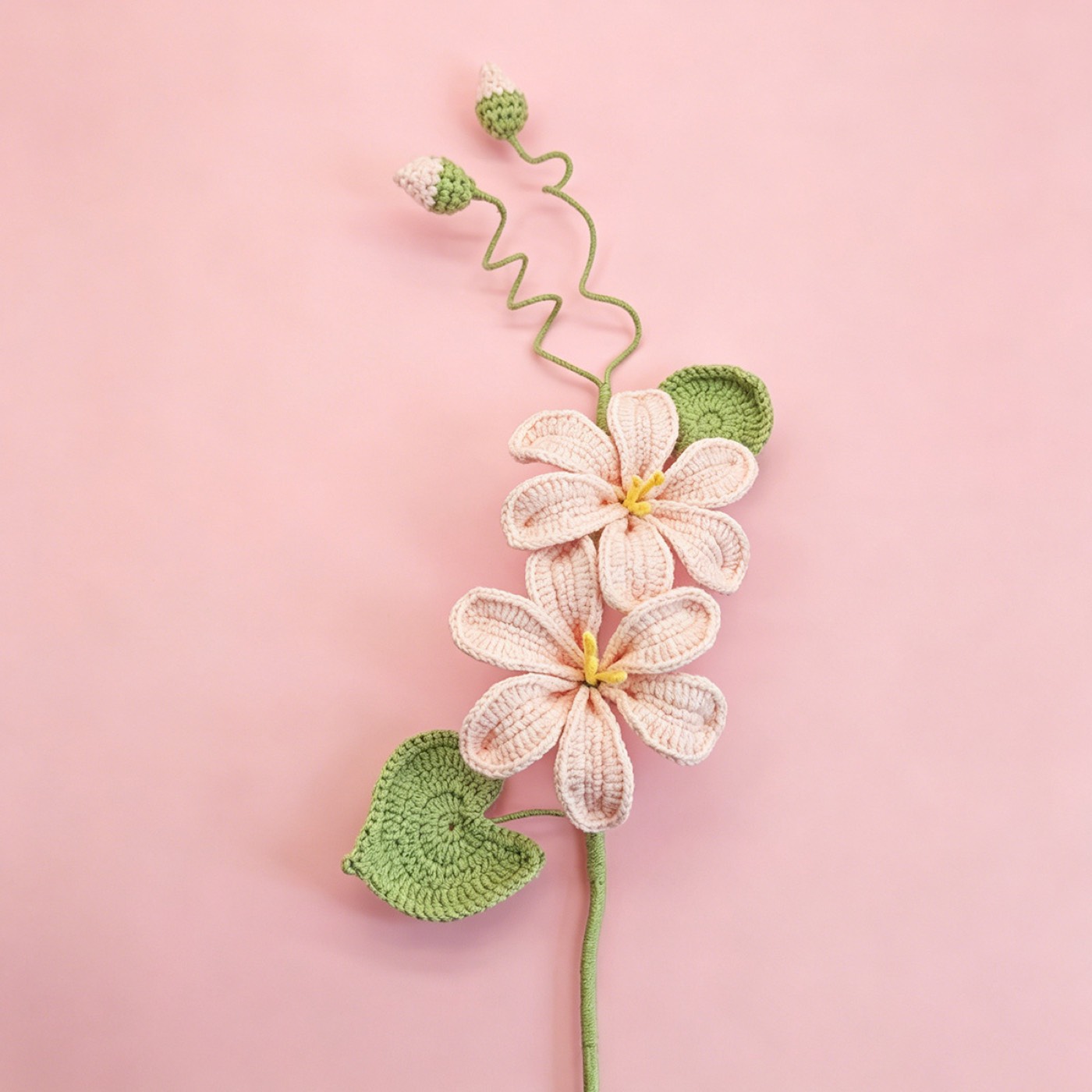 Pink Bloom Crochet Stem on a clean pastel product background