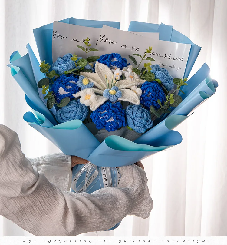 Powder Blue Flower Studio Crochet Bouquet shown in a clean product photograph