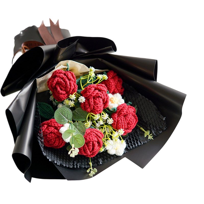 Red crochet rose bouquet